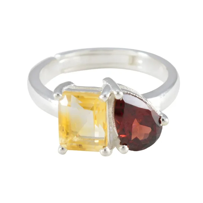 Multi Stone Toi et Moi Korean 925 Silver multicolor Gems Whisper-thin Modern Ring Jewelry