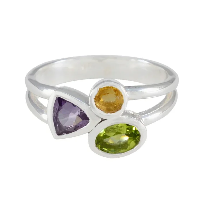 Multi Stone Trilogy African 92.5 Silver multicolor Gemstone Minimal Contemporary Ring Jewellery