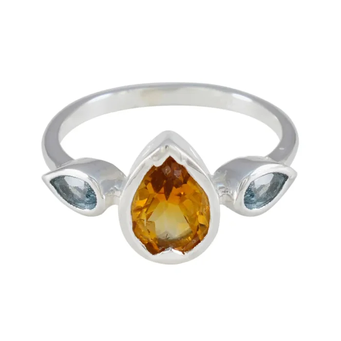Multi Stone Trilogy American Sterling Silver multicolor Gemstones Dainty Fairytale Ring Jewellery