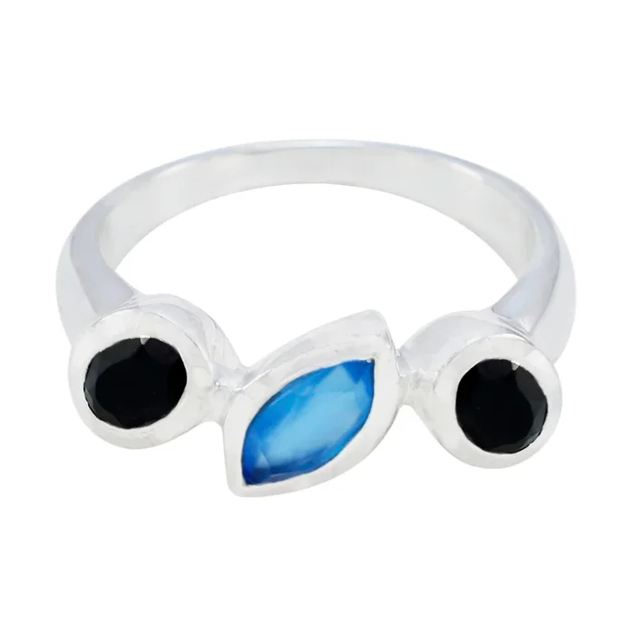 Multi Stone Trilogy Egyptian 925 Silver multicolor Gems Minimal Romantic Ring Jewelry