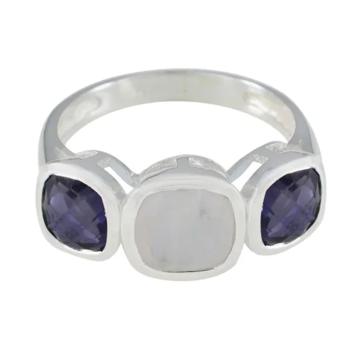 Multi Stone Trilogy Egyptian 925 Silver multicolor Gemstone Slim Glamorous Ring Jewellery