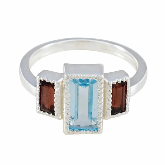 Multi Stone Trilogy Egyptian Sterling Silver multicolor Gems Featherlight Trendy Ring Jewelry
