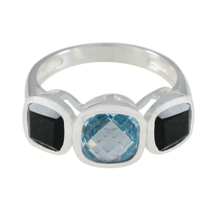 Multi Stone Trilogy Indian 92.5 Silver multicolor Gems Slim Feminine Ring Jewellery
