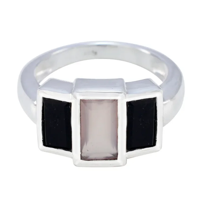 Multi Stone Trilogy Indian Sterling Silver multicolor Gemstone Minimal Contemporary Ring Jewelry