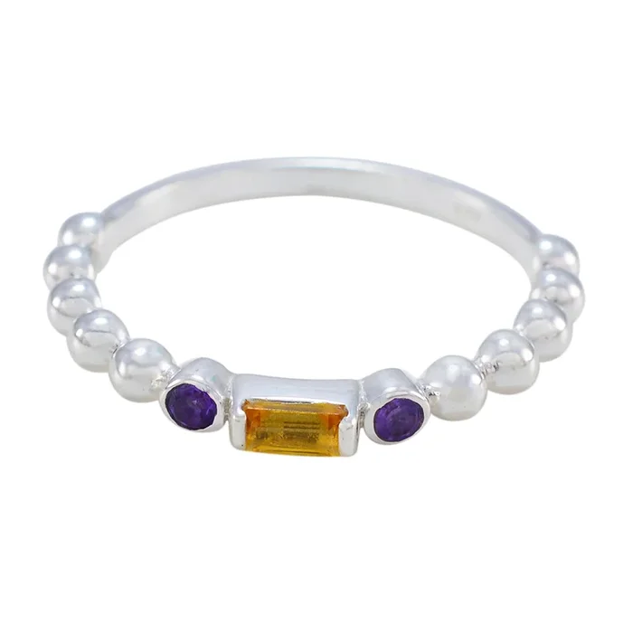 Multi Stone Trilogy Japanese Silver multicolor Gemstones Delicate Contemporary Ring Jewellery