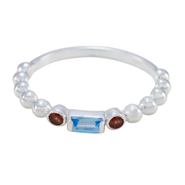 Multi Stone Trilogy Turkish Sterling Silver multicolor Gems Delicate Abstract Ring Jewelry