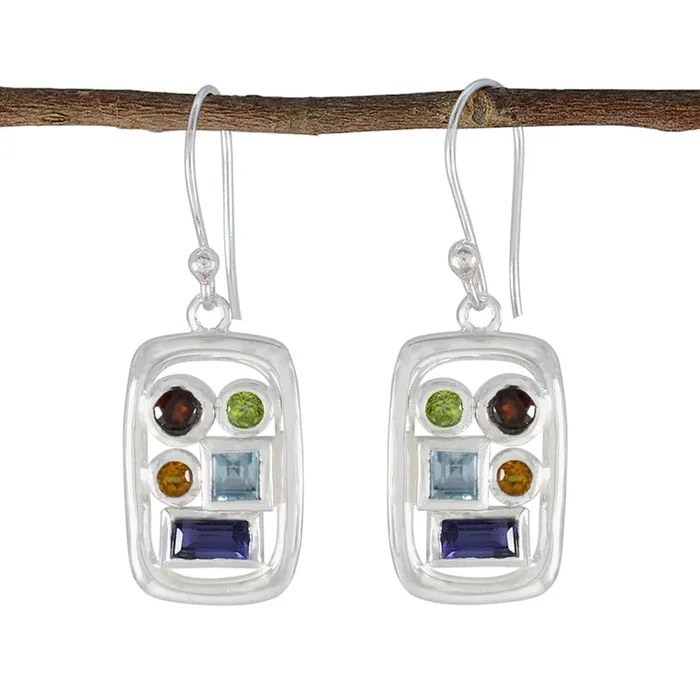 Multi Turkish Isabella Penta Dangle multicolor Sterling Silver Earring