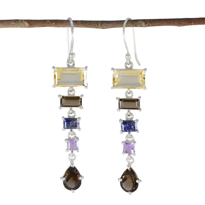 Multi Turkish Pauline Penta Dangle multicolor Sterling Silver Earring