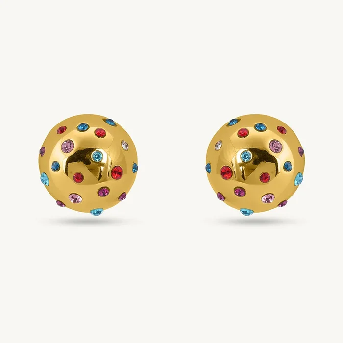 Multicolor Stone Ball Stud Earrings
