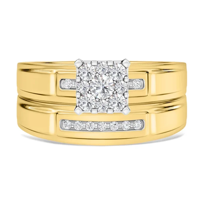My Trio Rings Boundless 1/2 CTW Lab Grown Diamond Princess Cluster Bridal Set in 10KT Yellow Gold