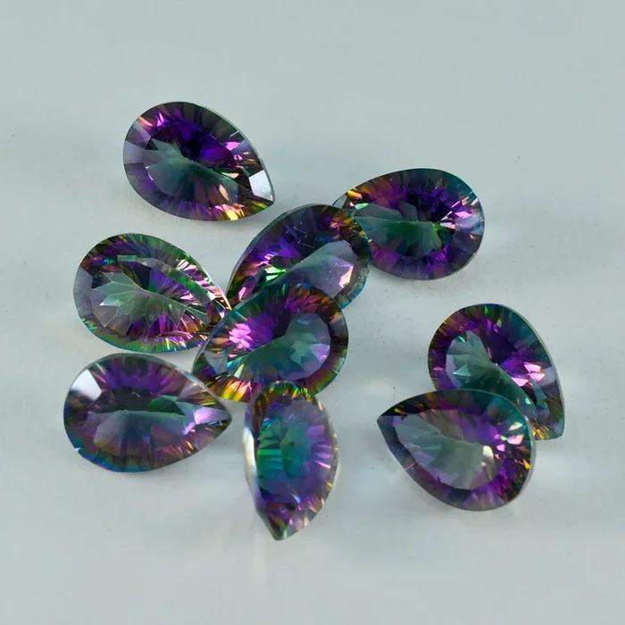 Mystic Quartz 1PC Large 10×12 MM Pear Faceted Multicolor Sparkling Semi Precious Gems