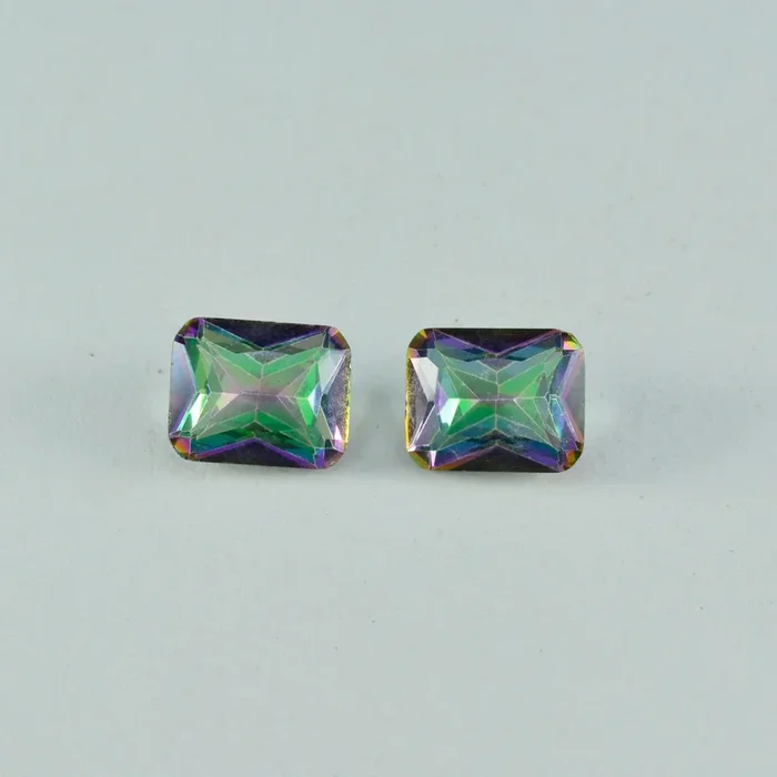 Mystic Quartz 1PC Medium 7×10 MM Emerald Faceted Multicolor Fine Semi Precious Loose Gemstone