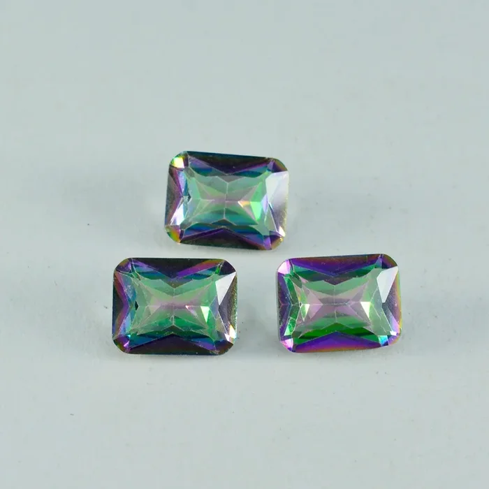 Mystic Quartz 1PC Small 6×9 MM Emerald Faceted Multicolor Lustrous Semi Precious Gems