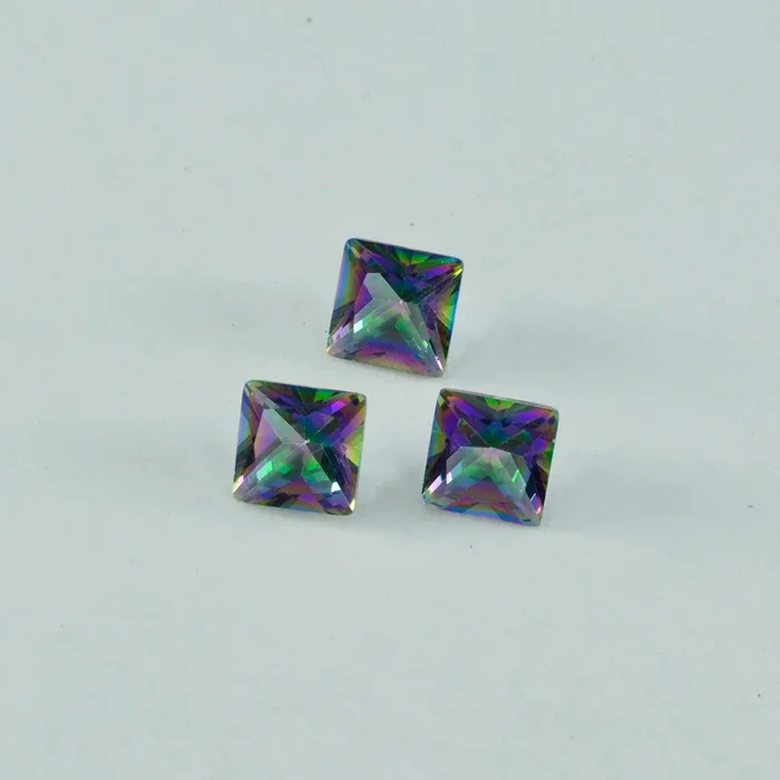 Mystic Quartz 1PC Small 7×7 MM Square Faceted Multicolor Splendid Semi Precious Gems
