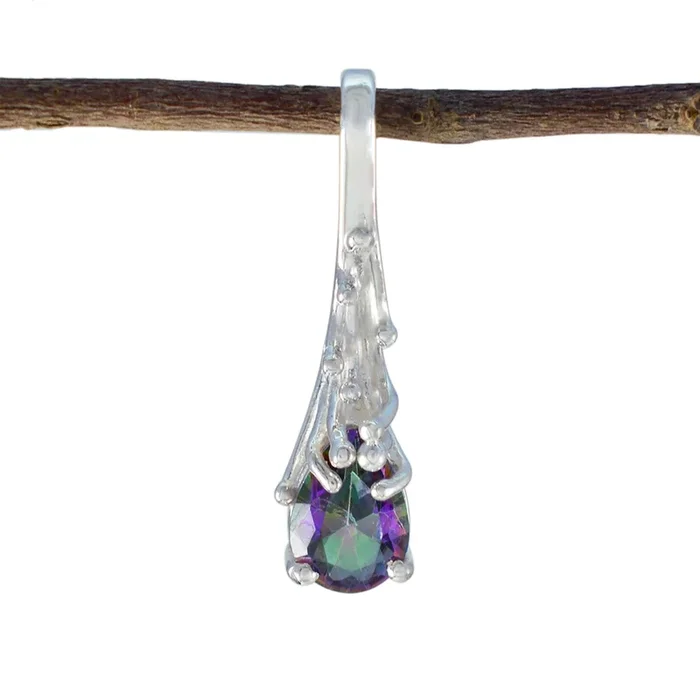 Mystic Quartz Delicate Spanish 925 Silver Solitaire Bianca Sophisticated multicolor Pendant Jewelry