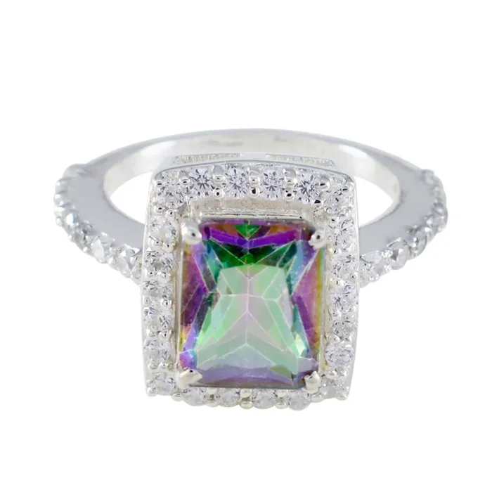 Mystic Quartz Halo Egyptian Silver multicolor Gems Minimal Cultural Ring Jewellery