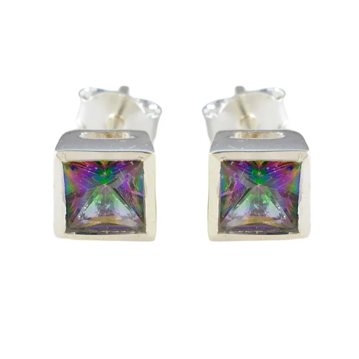 Mystic Quartz Japanese Ángeles Solitaire Stud multicolor 925 Silver Earring