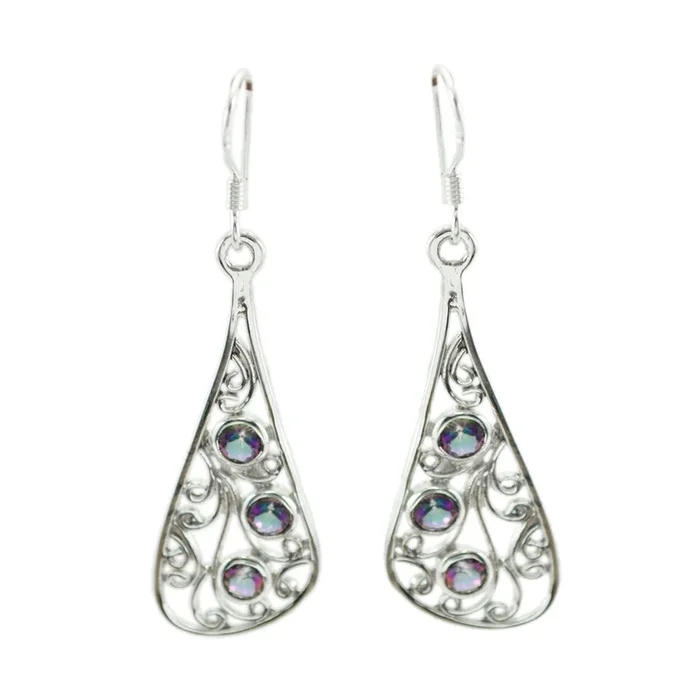 Mystic Quartz Middle Eastern Rosa multiple Dangle multicolor 925 Silver Earring