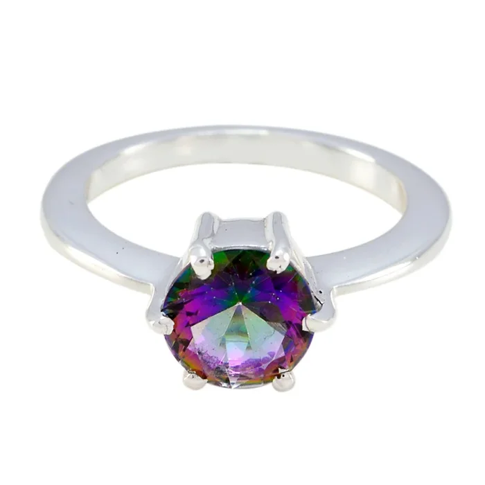 Mystic Quartz Solitaire Egyptian Silver multicolor Gems Slim Romantic Ring Jewelry