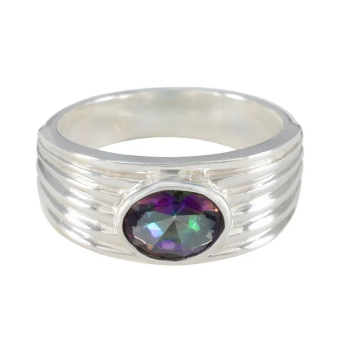 Mystic Quartz Solitaire Indian 92.5 Silver multicolor Gems Eye-catching Love Ring Jewellery