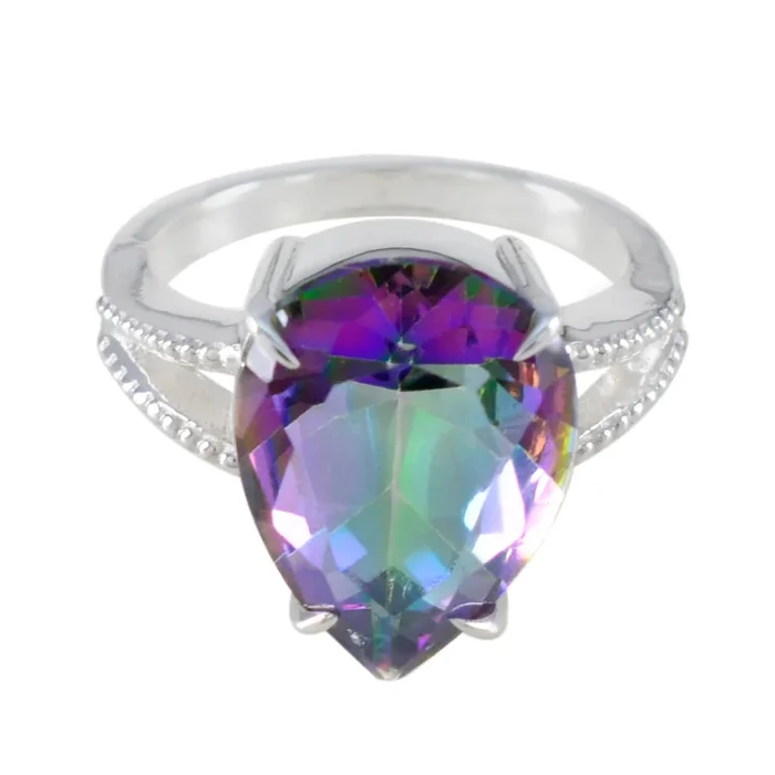 Mystic Quartz Solitaire Indian 925 Sterling Silver multicolor Gemstone Eye-catching Heart Ring Jewelry