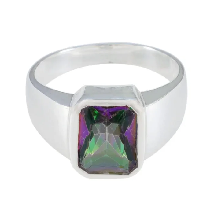 Mystic Quartz Solitaire Moroccan 925 Silver multicolor Gemstones Eye-catching Abstract Ring Jewelry