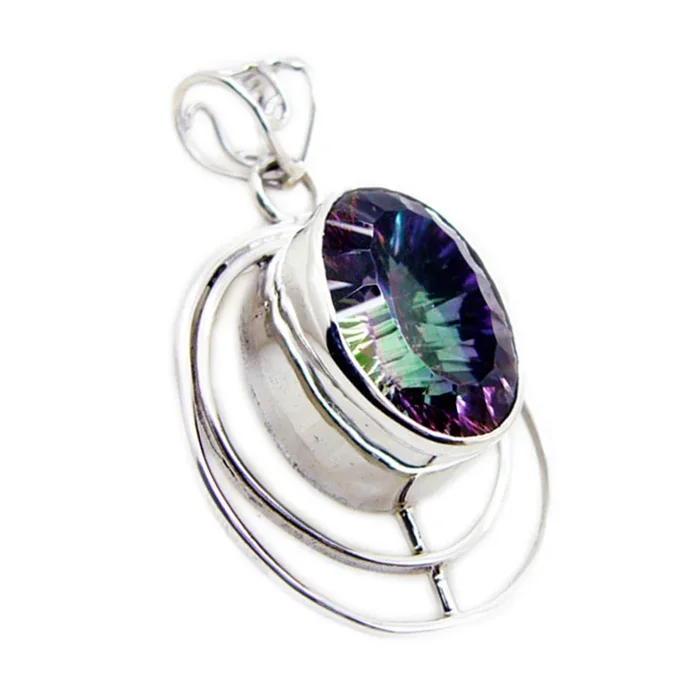 Mystic Quartz Statement American 92.5 Silver Solitaire Aria Rope-Wire multicolor Pendant Jewellery