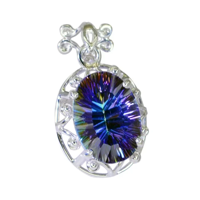 Mystic Quartz Statement American 925 Silver Solitaire Noelia Rope-Wire multicolor Pendant Jewelry