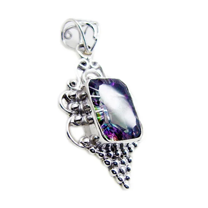 Mystic Quartz Statement American Silver Solitaire Lili Rope-Wire multicolor Pendant Jewelry