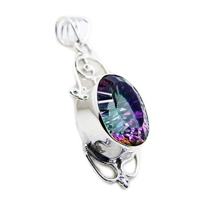 Mystic Quartz Statement American Sterling Silver Solitaire Elenaa Rope-Wire multicolor Pendant Jewellery