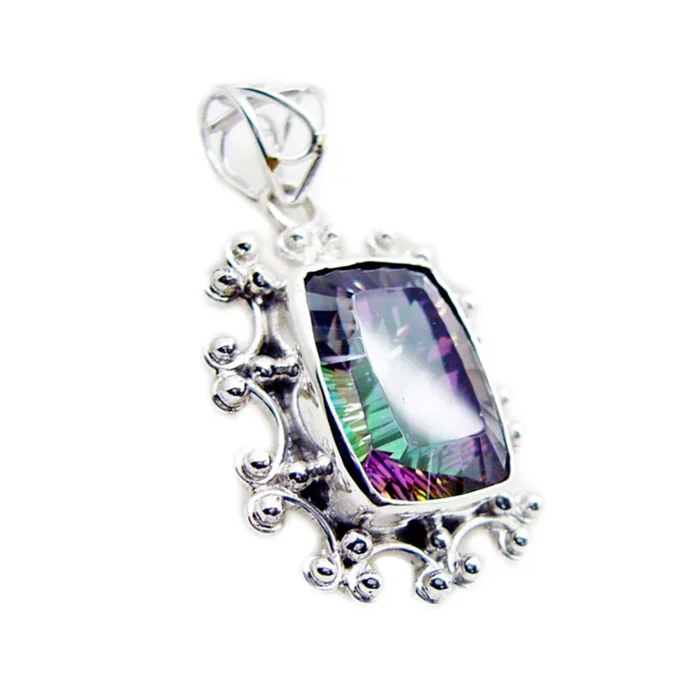 Mystic Quartz Statement American Sterling Silver Solitaire Katarina Rope-Wire multicolor Pendant Jewellery