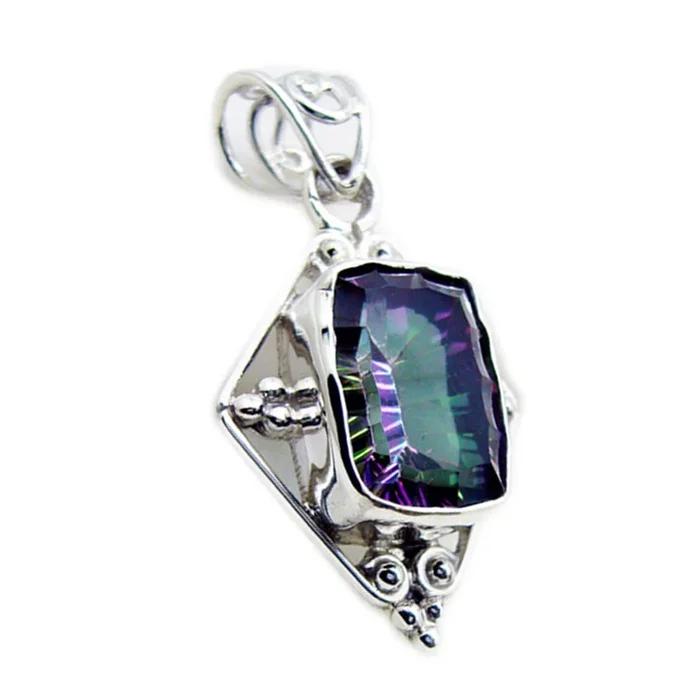 Mystic Quartz Statement Egyptian 92.5 Silver Solitaire Josephine Rope-Wire multicolor Pendant Jewellery
