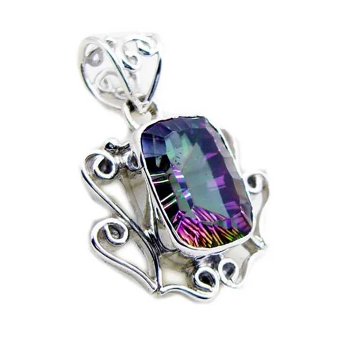 Mystic Quartz Statement Egyptian 925 Silver Solitaire Lea Rope-Wire multicolor Pendant Jewelry