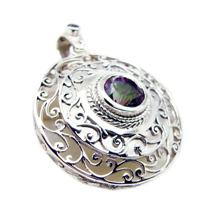Mystic Quartz Statement Italian 92.5 Silver Solitaire Isabella Art-Deco multicolor Pendant Jewellery