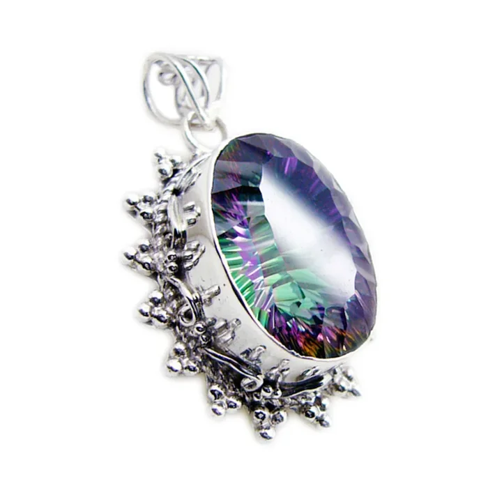 Mystic Quartz Statement Latin American 925 Silver Solitaire Aisha Rope-Wire multicolor Pendant Jewelry