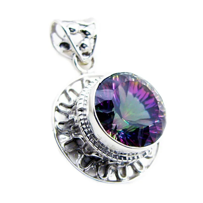 Mystic Quartz Statement Latin American 925 Silver Solitaire Freya Rope-Wire multicolor Pendant Jewelry