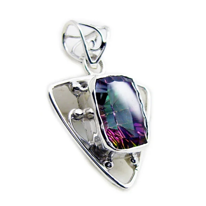 Mystic Quartz Statement Latin American 925 Silver Solitaire Lucia Rope-Wire multicolor Pendant Jewelry