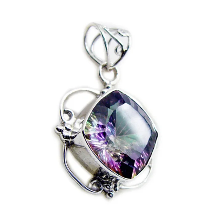 Mystic Quartz Statement Latin American Silver Solitaire Cecilia Rope-Wire multicolor Pendant Jewelry