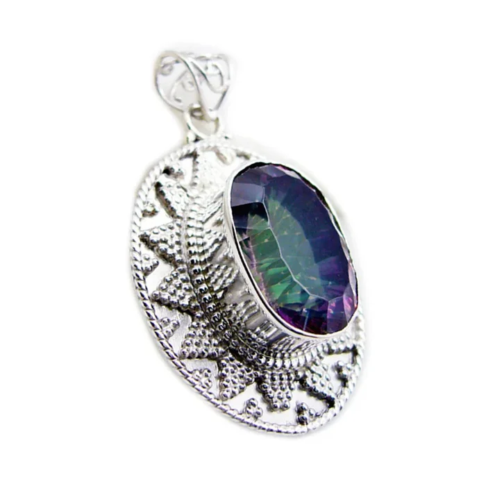 Mystic Quartz Statement Mexican 92.5 Silver Solitaire Patricia Rope-Wire multicolor Pendant Jewellery