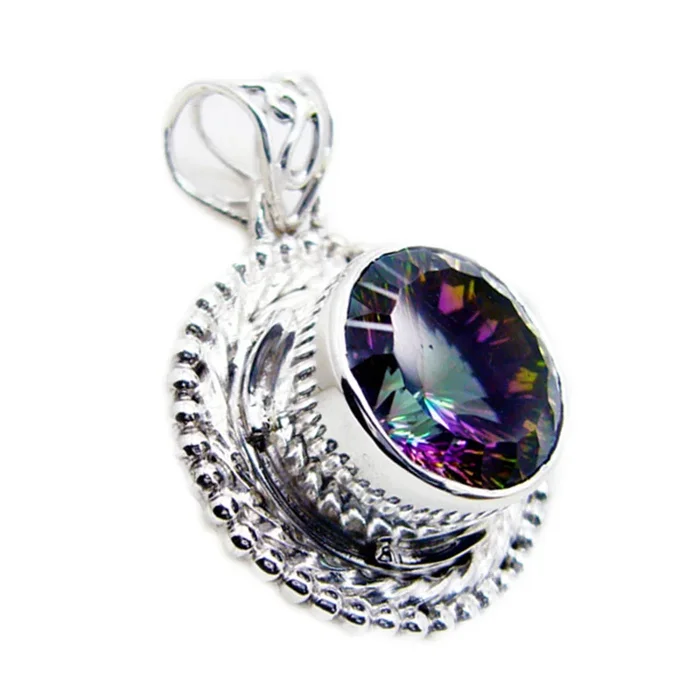 Mystic Quartz Statement Russian 92.5 Silver Solitaire Genesis Rope-Wire multicolor Pendant Jewellery