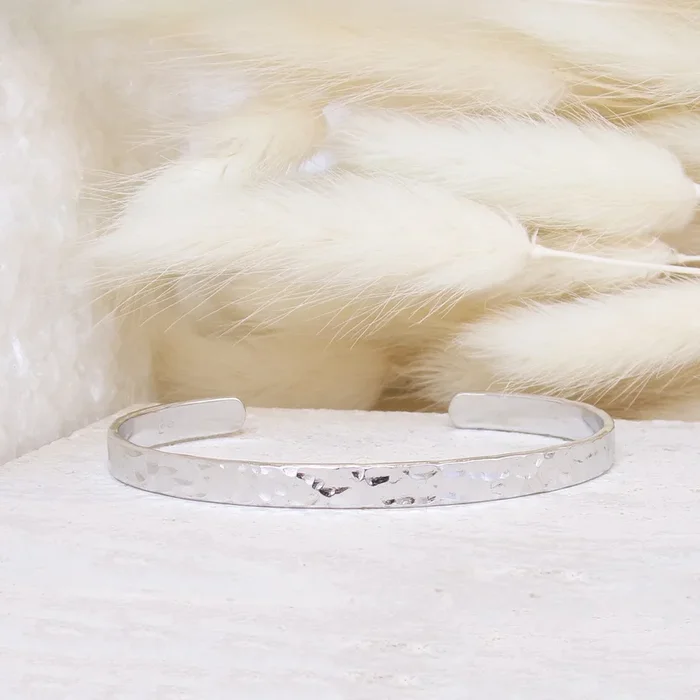 Nala open bangle bracelet hammered finish sterling silver