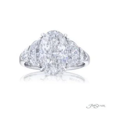 Natural Oval Cut Diamond with Half Moons & Bullet Cut Diamonds Engagement Ring