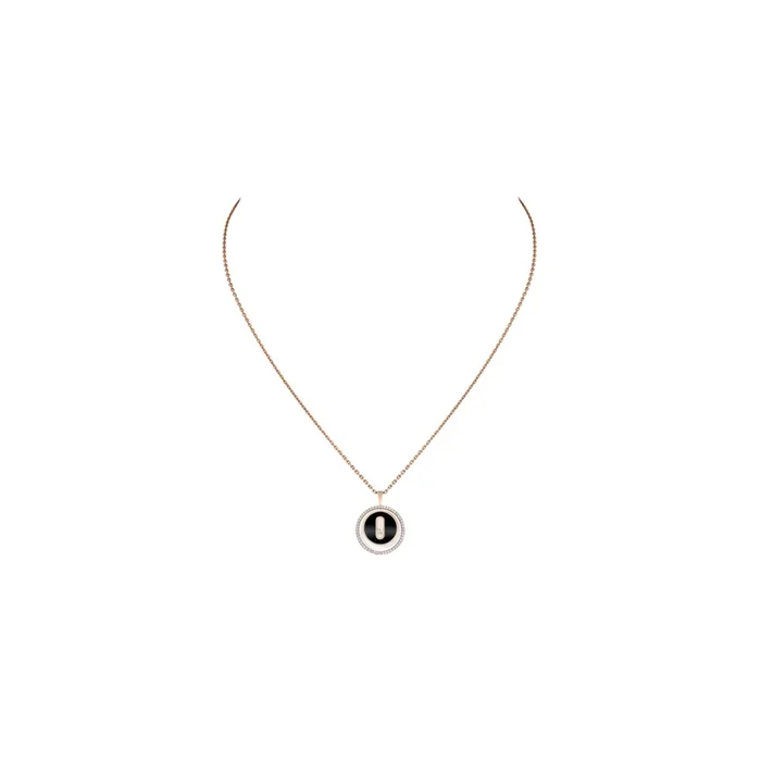 Necklace Messika Lucky Move Little size in pink gold, onyx and diamonds – Lepage