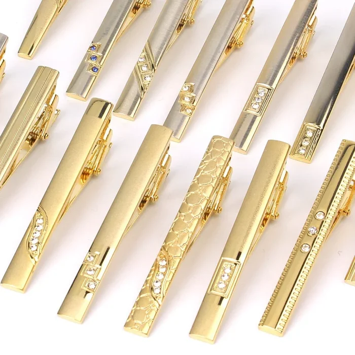 New Tie Clips Men’s Metal Necktie Bar Crystal Dress Shirts Tie Pin For Wedding Ceremony Metal Gold Tie Clip Man Accessories