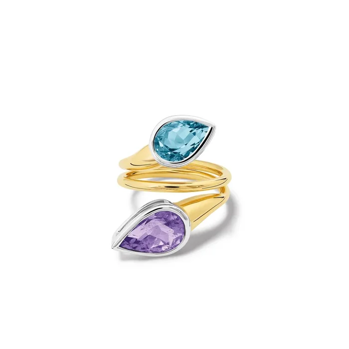 Nicoline Ring 18ct Yellow & White Gold – Purple Tourmaline & Aquamarine