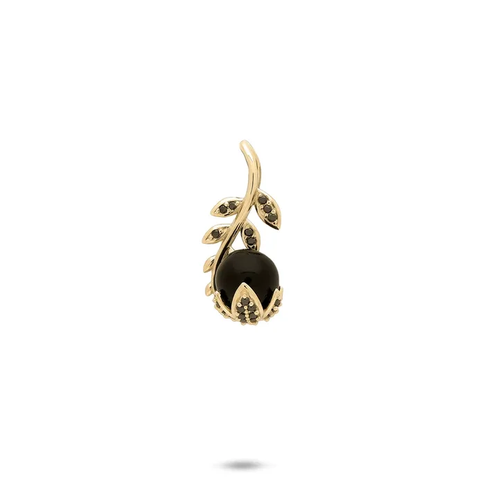 Night Blossom Black Coral Pendant in Gold with Black Diamonds