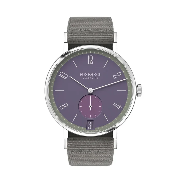Nomos Tangente 38 Date Mauvegrün watch – Limited 175 years mechanical grey textile bracelet 37.5 mm – Lepage