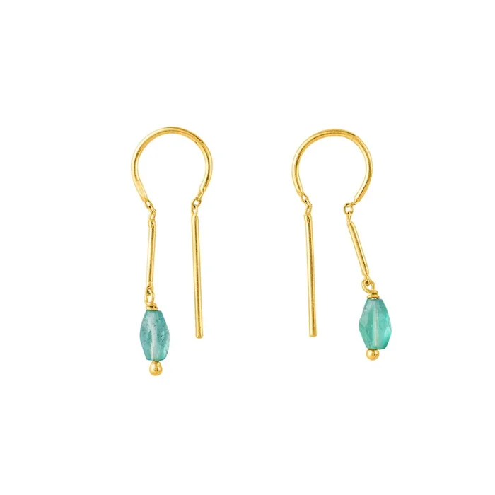 Oblong Stony Dancer Threaders in Blue Apatite & Gold – 1 1/8″ L