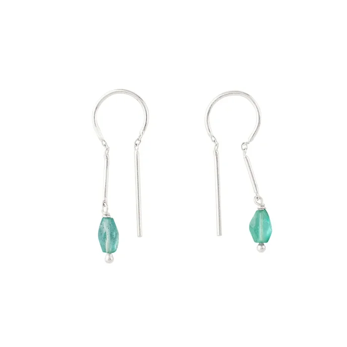 Oblong Stony Dancer Threaders in Blue Apatite & Silver – 1 1/8″ L