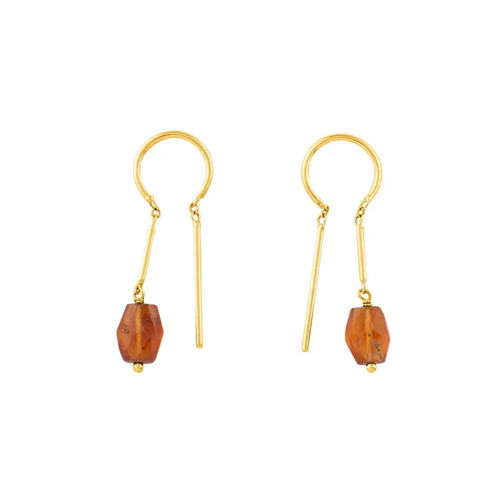 Oblong Stony Dancer Threaders in Hessonite & Gold – 1 1/8″ L – FINAL SALE